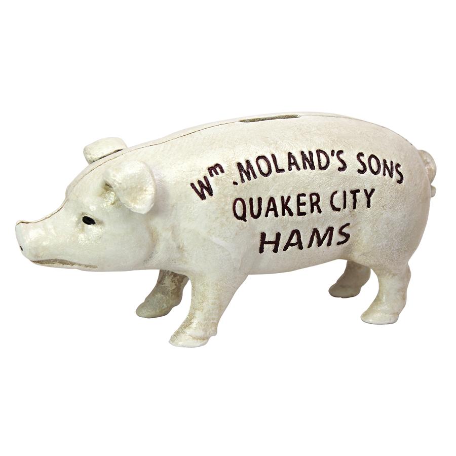 Quaker City Hams Pig Still Action die-Cast Iron Coin Bank
