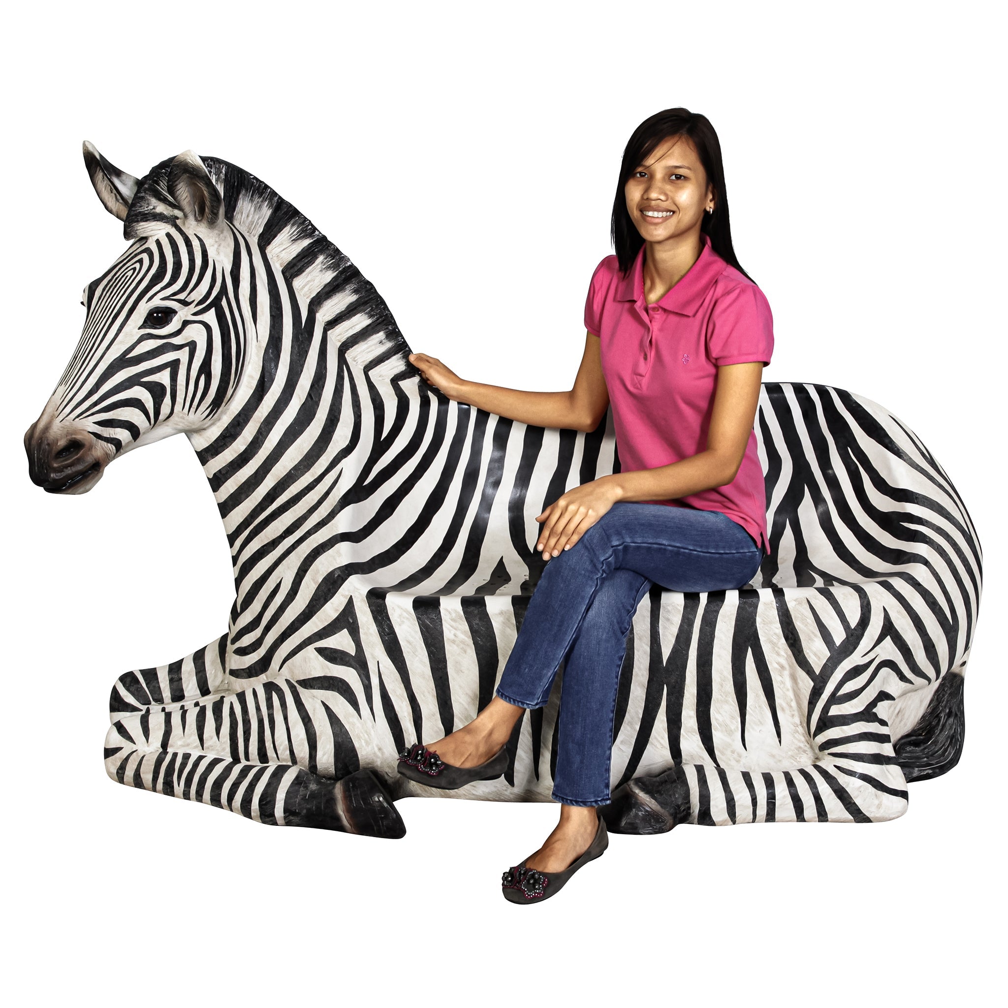 African Striped Zebra Photo–Op Sculptural Bench