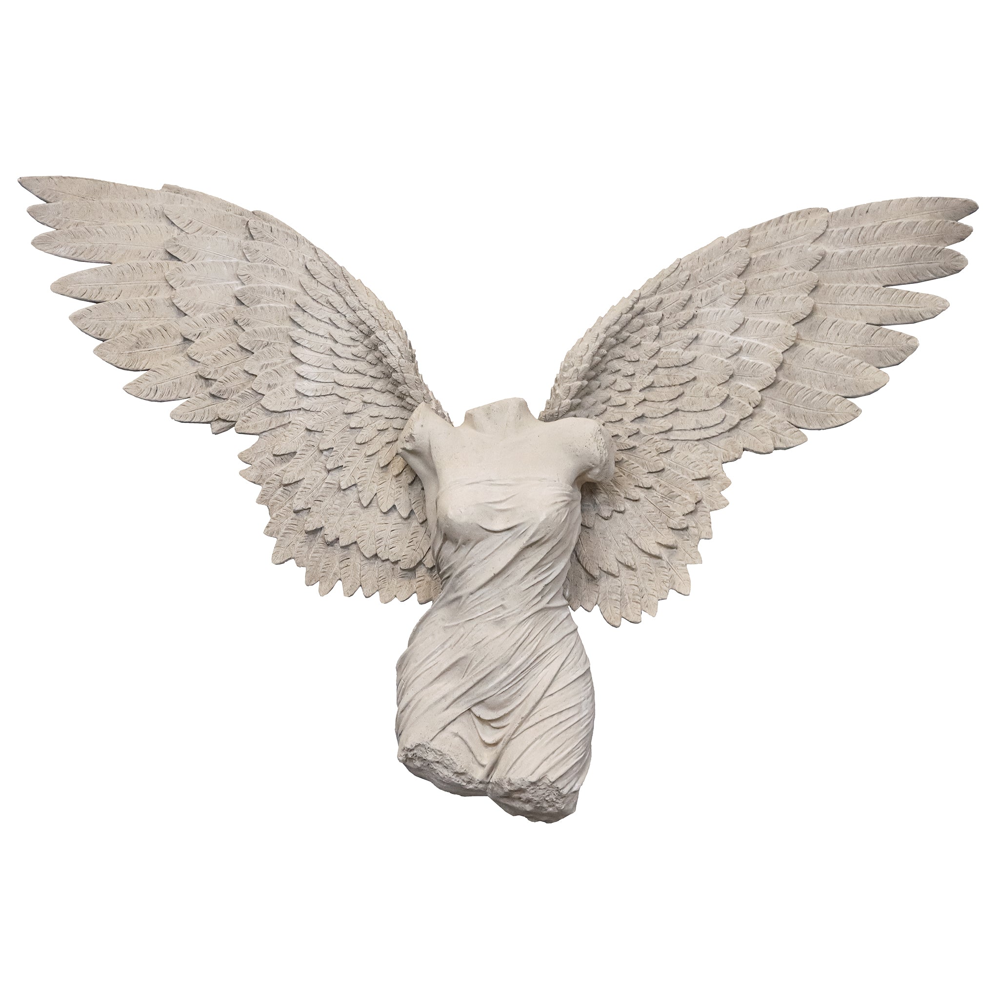 Take Flight Classical Female Torso Angel Wing Wall Sculpture: Stone Version