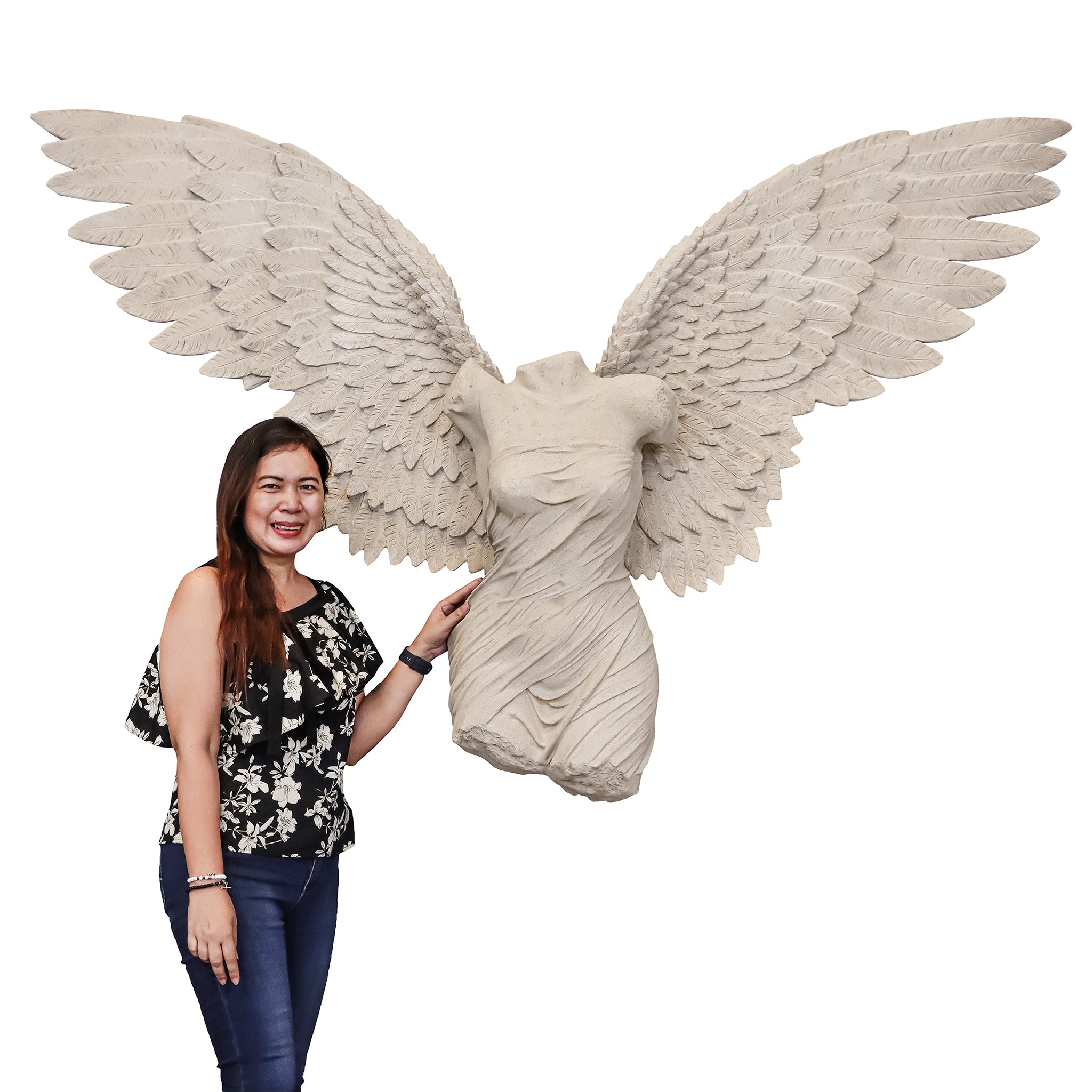 Take Flight Classical Female Torso Angel Wing Wall Sculpture: Stone Version