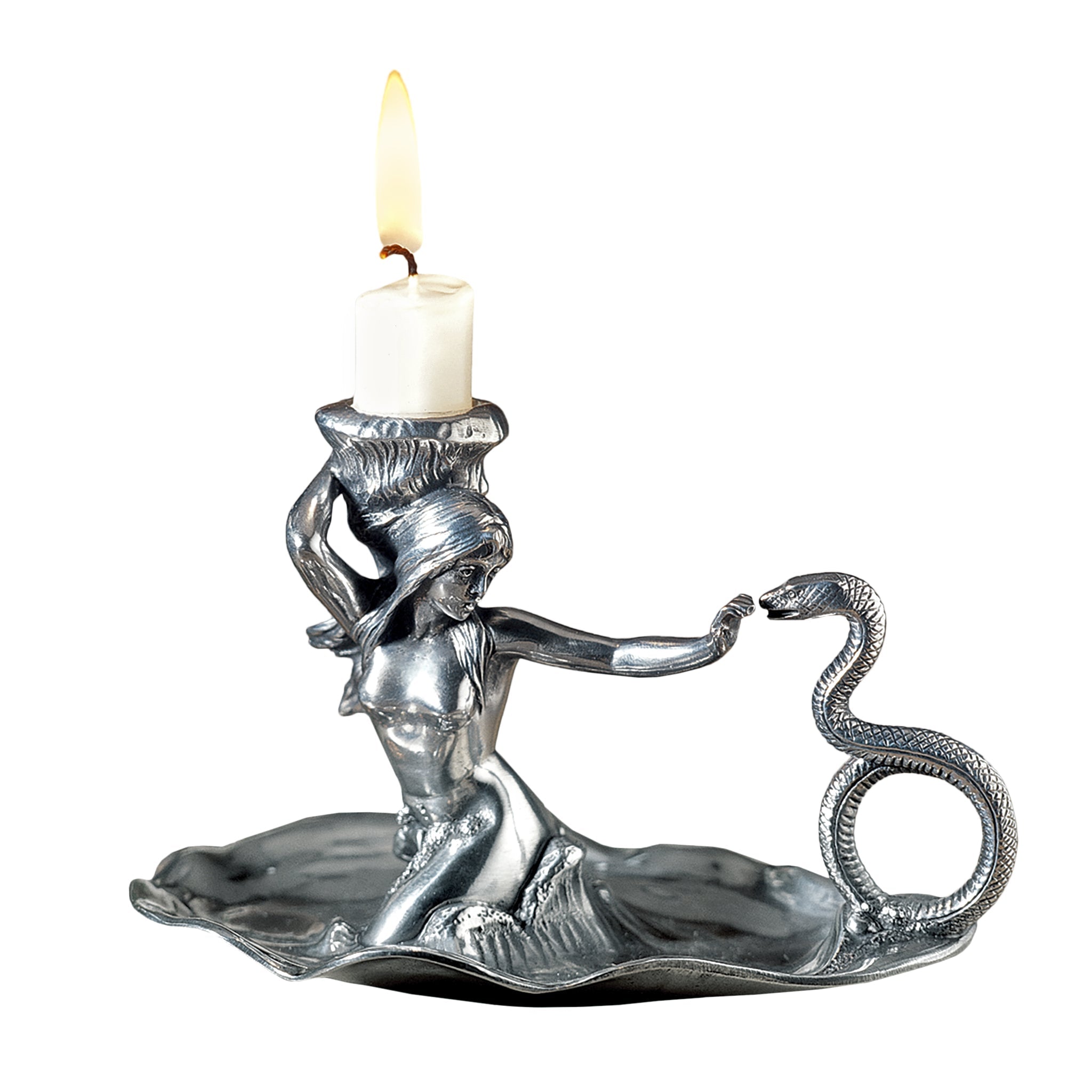 Mermaid Goddess Sculptural Italian Pewter Candlestick