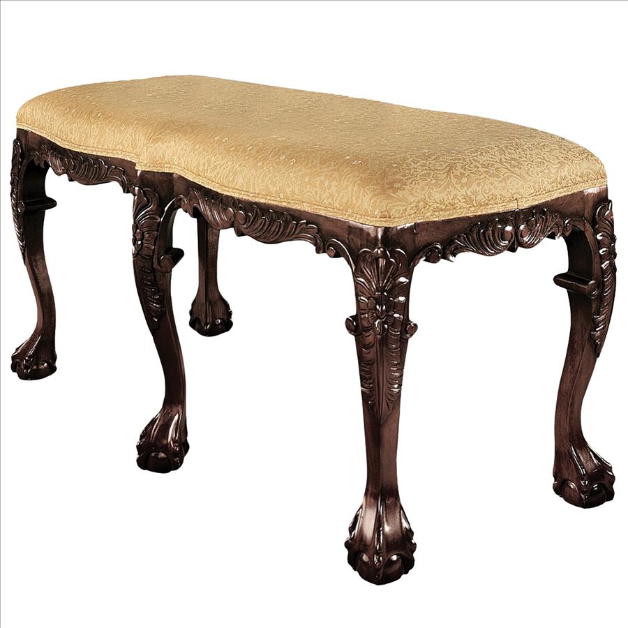 French Baroque Honey Upholstered Bench: Large