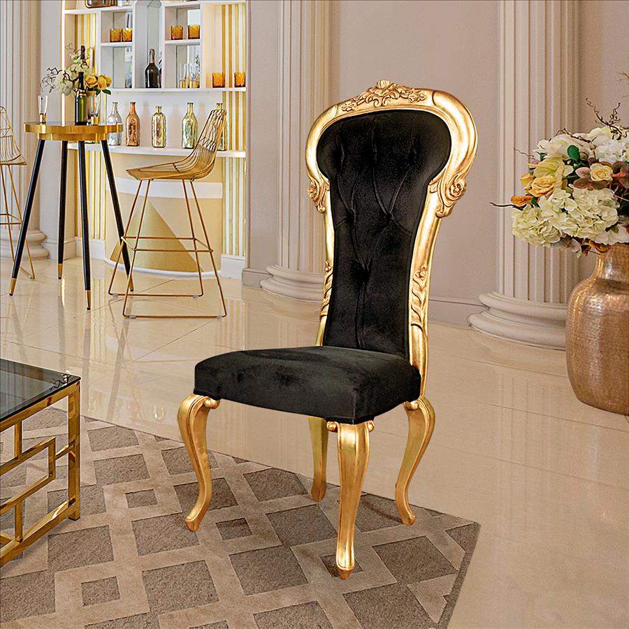 Delacroix Ebony Velvet Gilded Side Chair: Each