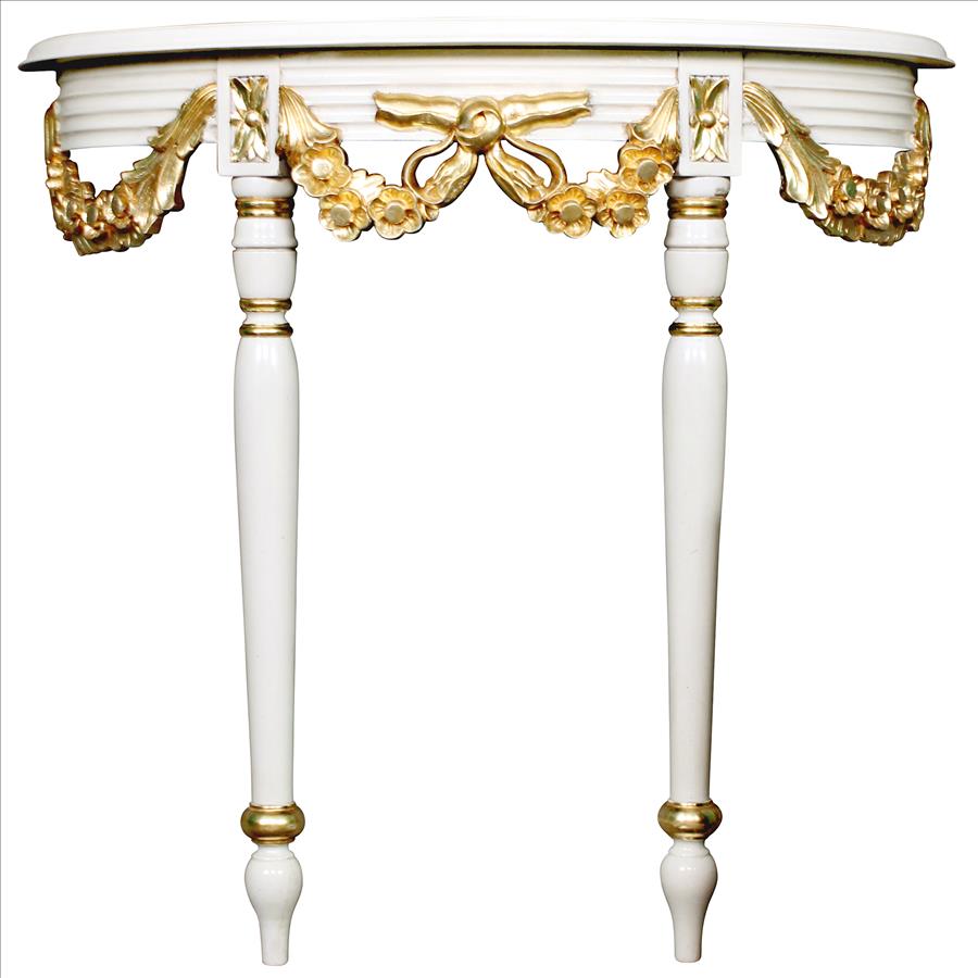 Louis XVI-Style Crescent Golden Ribbon Wall Console Table