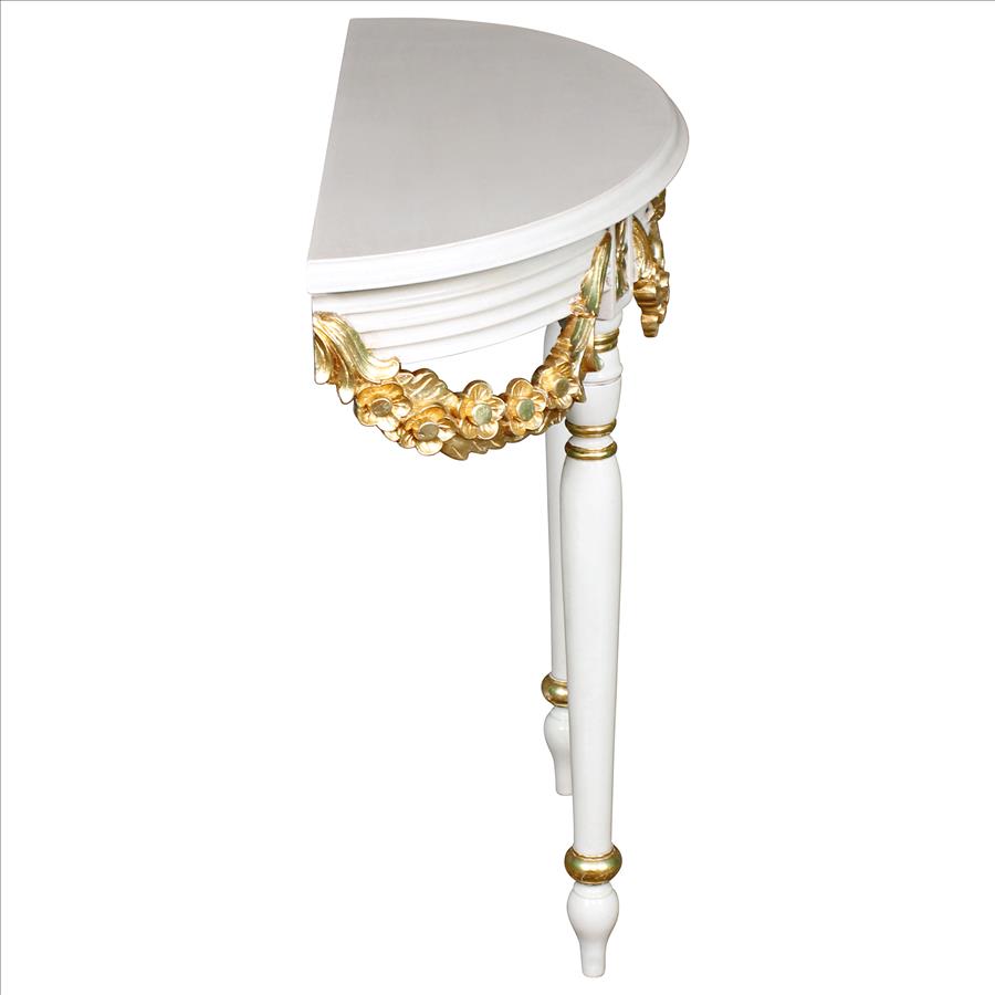 Louis XVI-Style Crescent Golden Ribbon Wall Console Table