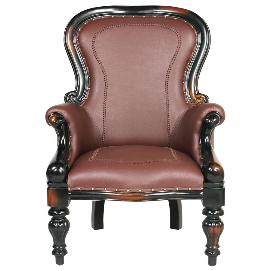 Victorian Rococo Faux Leather Wing Chair