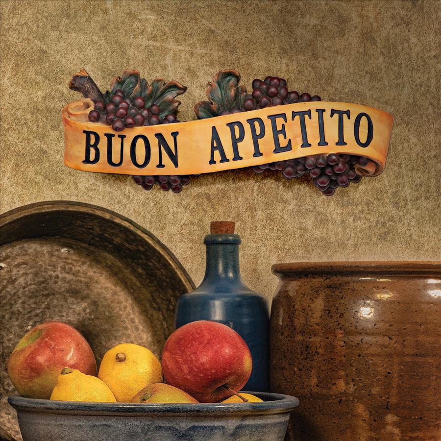 Abbondanza Italian Sign Grape Wall Sculpture: Buon Appetito