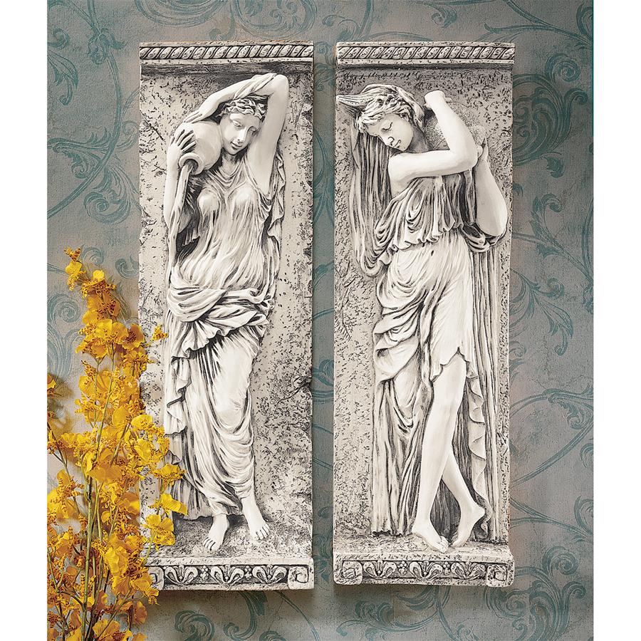 Water Maidens Frieze Wall Sculptures: Set of Two
