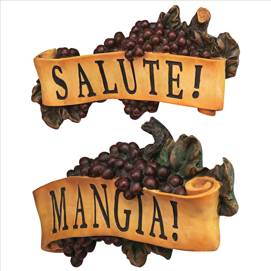 Salute and Mangia Italian Signs Grape Wall Sculptures: Set of Two