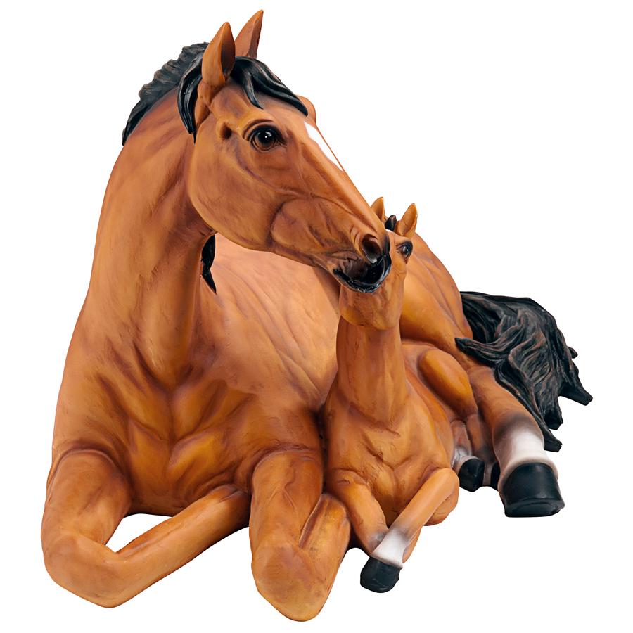 Motherly Love Pony Foal and Mare Horse Statue