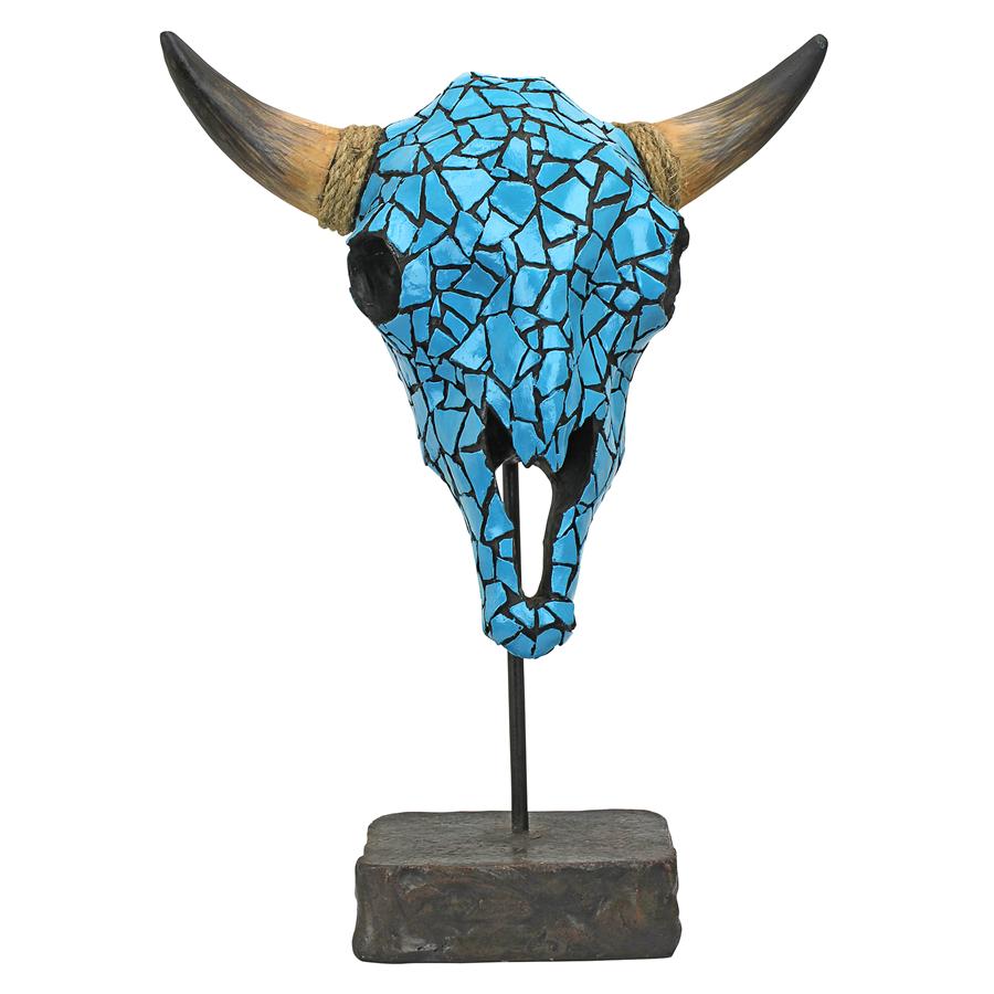 Western Faux Turquoise Encrusted Cow Skull Statue