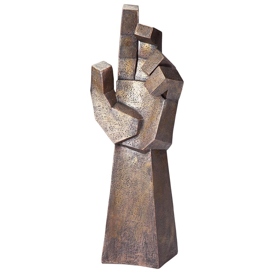 Freedom Rising Modern Cubist Outstretched Hand Statue