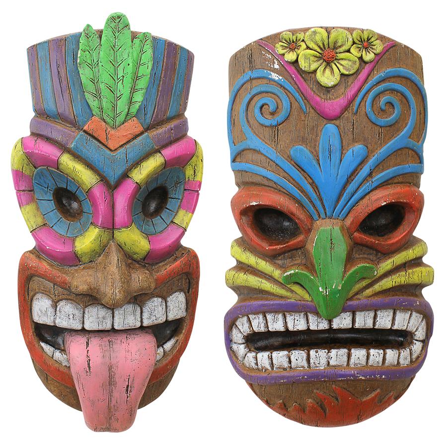 Gods of the Hawaiian Isle Tiki Mask Wall Sculptures: Set of Two