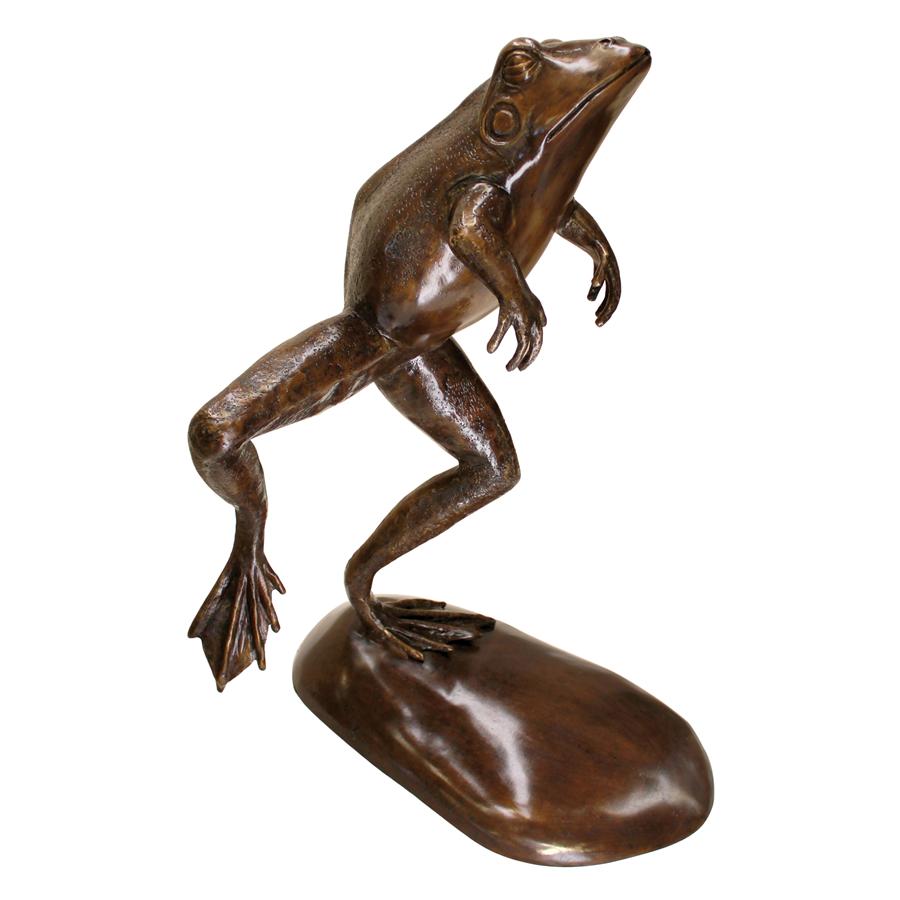 Leaping, Spitting Frog Cast Bronze Garden Statue: Giant