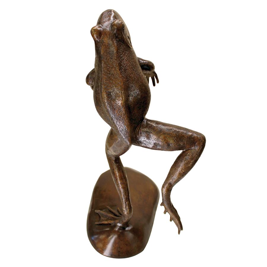 Leaping, Spitting Frog Cast Bronze Garden Statue: Giant