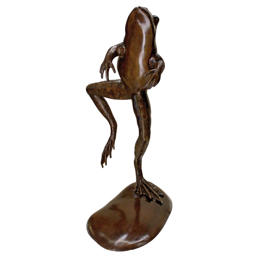 Leaping, Spitting Frog Cast Bronze Garden Statue: Giant