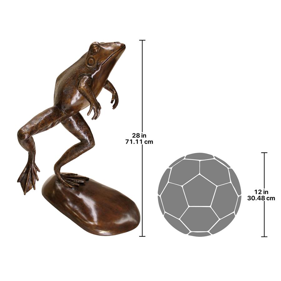 Leaping, Spitting Frog Cast Bronze Garden Statue: Giant