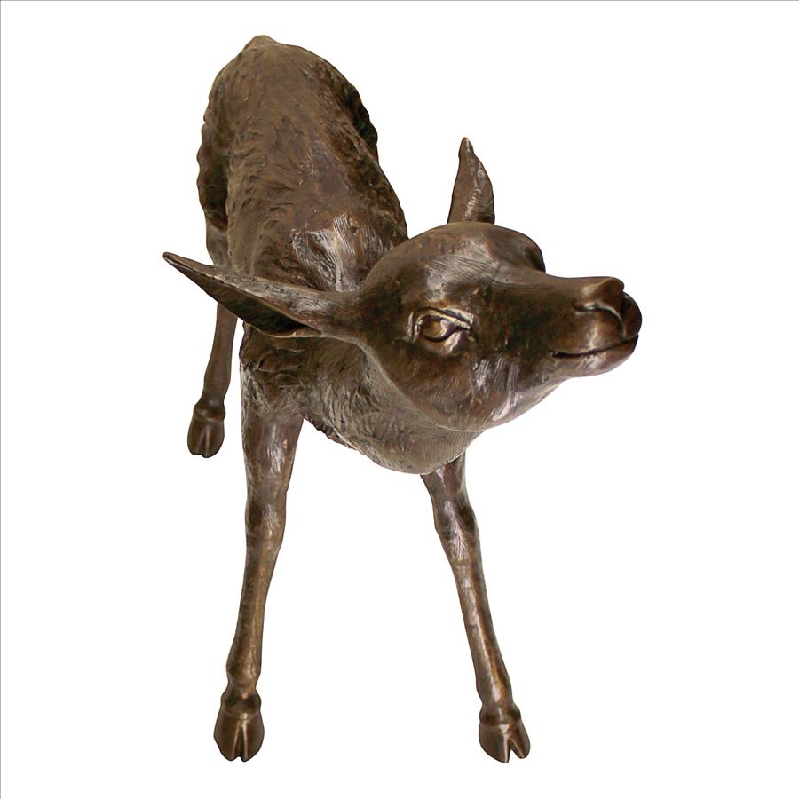 Standing Baby Fawn Deer Cast Bronze Garden Statue