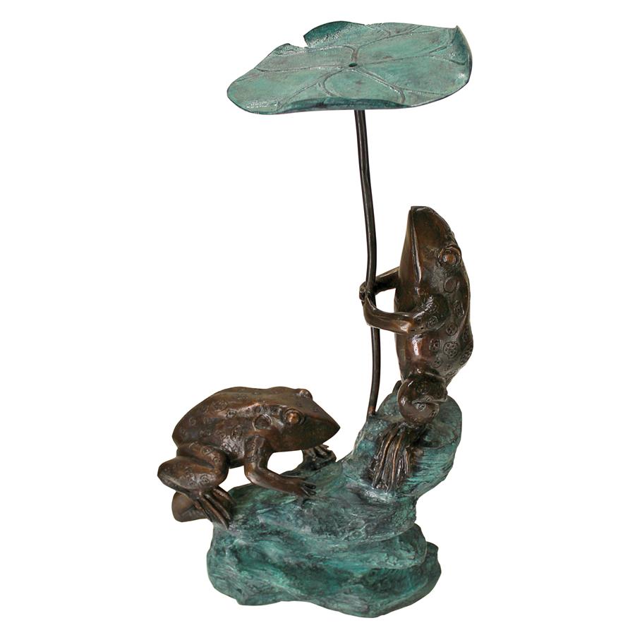 Lily Pad Umbrella Frogs Cast Bronze Piped Garden Statue