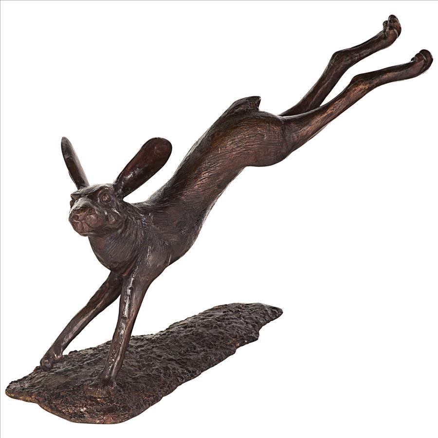 Leaping Hare, Jumping Rabbit Cast Bronze Garden Statue