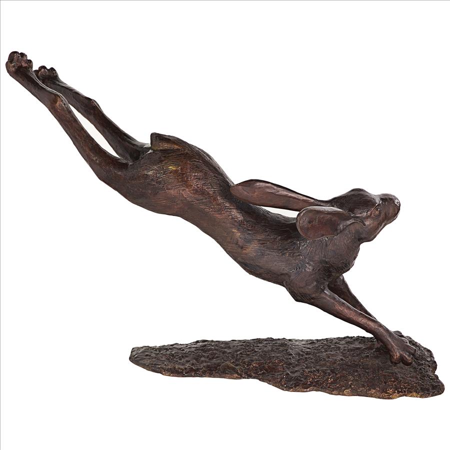 Leaping Hare, Jumping Rabbit Cast Bronze Garden Statue