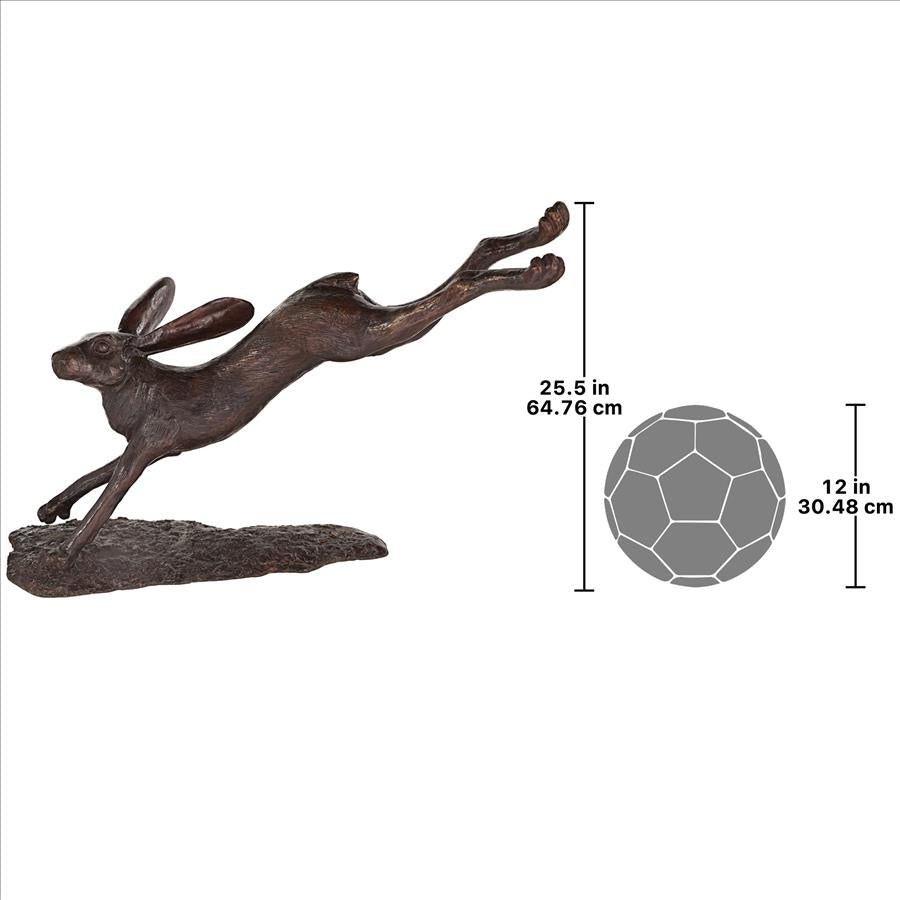 Leaping Hare, Jumping Rabbit Cast Bronze Garden Statue