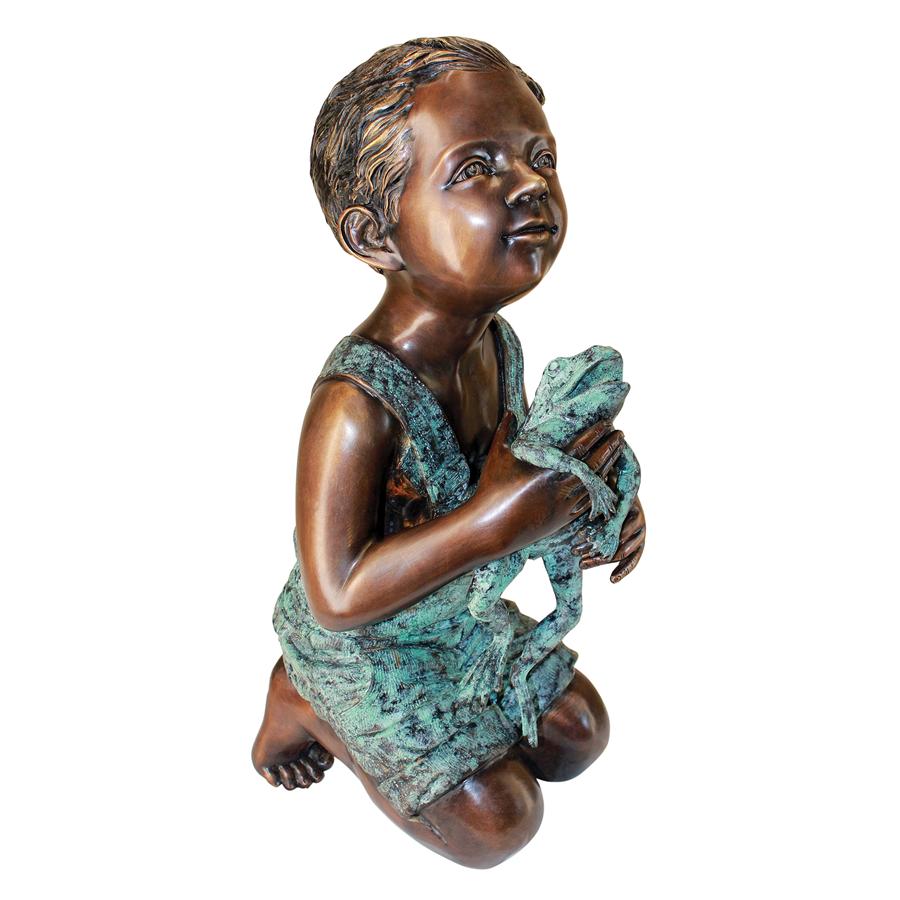 New Friend, Boy with Frog Cast Bronze Garden Statue: Not Piped