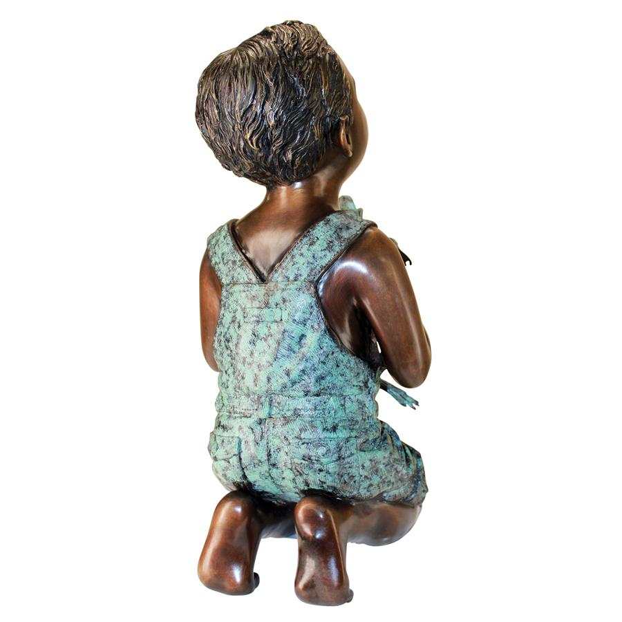 New Friend, Boy with Frog Cast Bronze Garden Statue: Not Piped