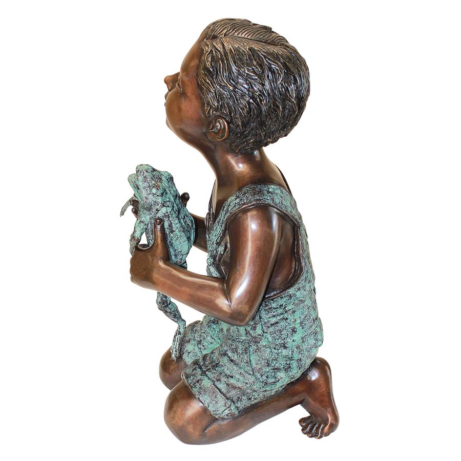 New Friend, Boy with Frog Cast Bronze Garden Statue: Not Piped