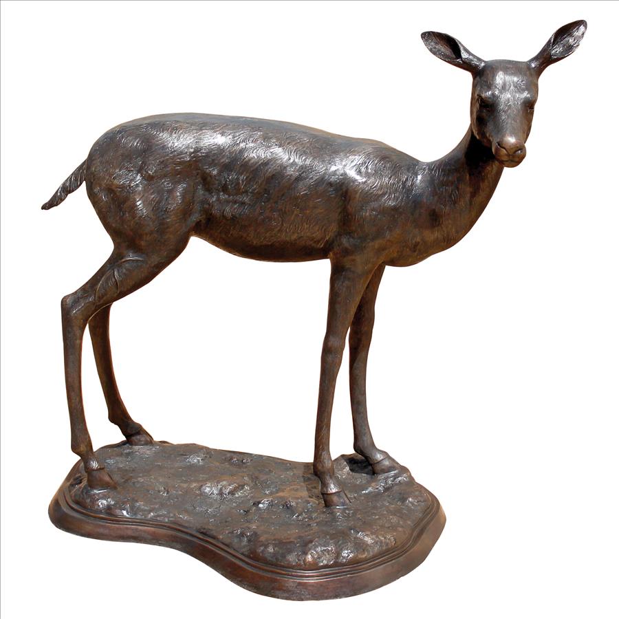 Standing Mother Doe and Baby Fawn Deer Bronze Garden Statue Set