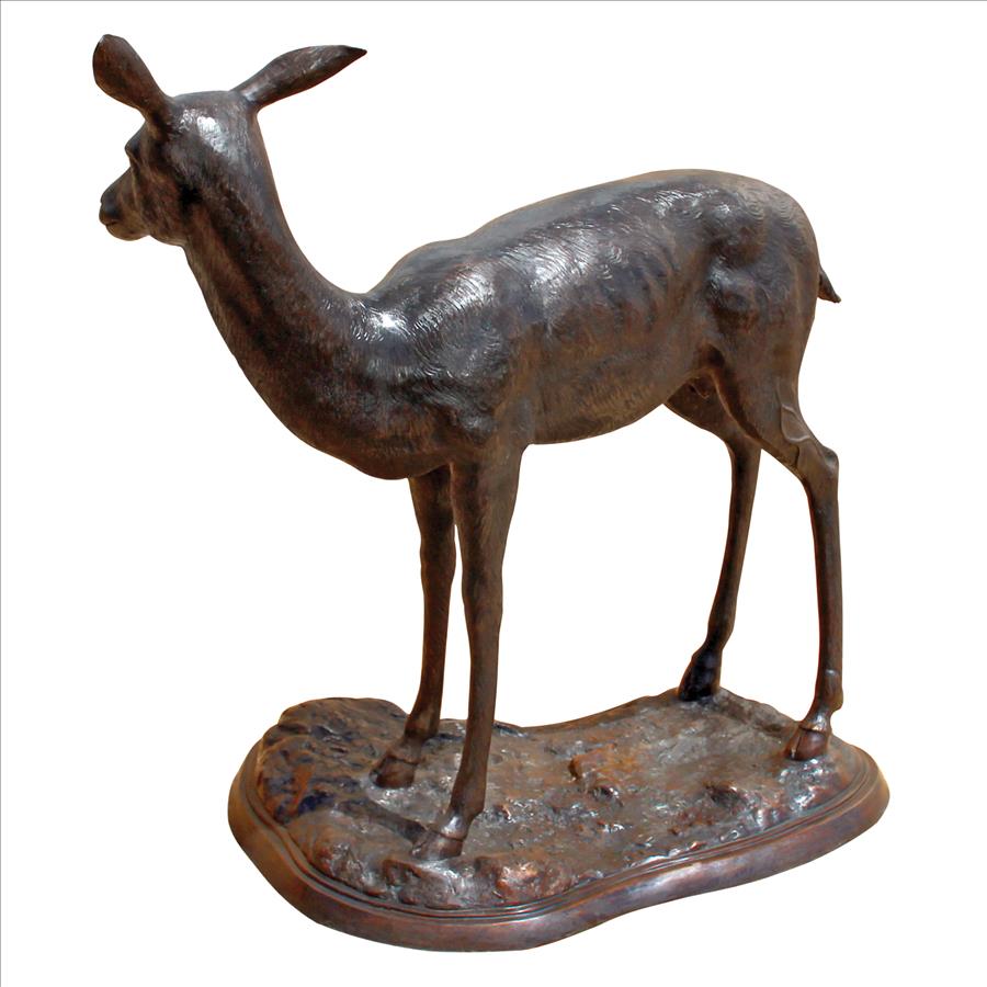 Standing Mother Doe and Baby Fawn Deer Bronze Garden Statue Set