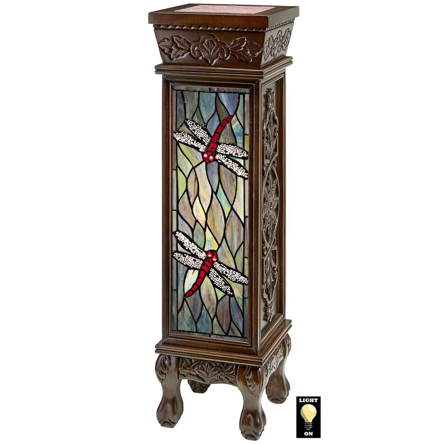 Dragonfly Stained Glass Illuminated Hand-Crafted Pedestal