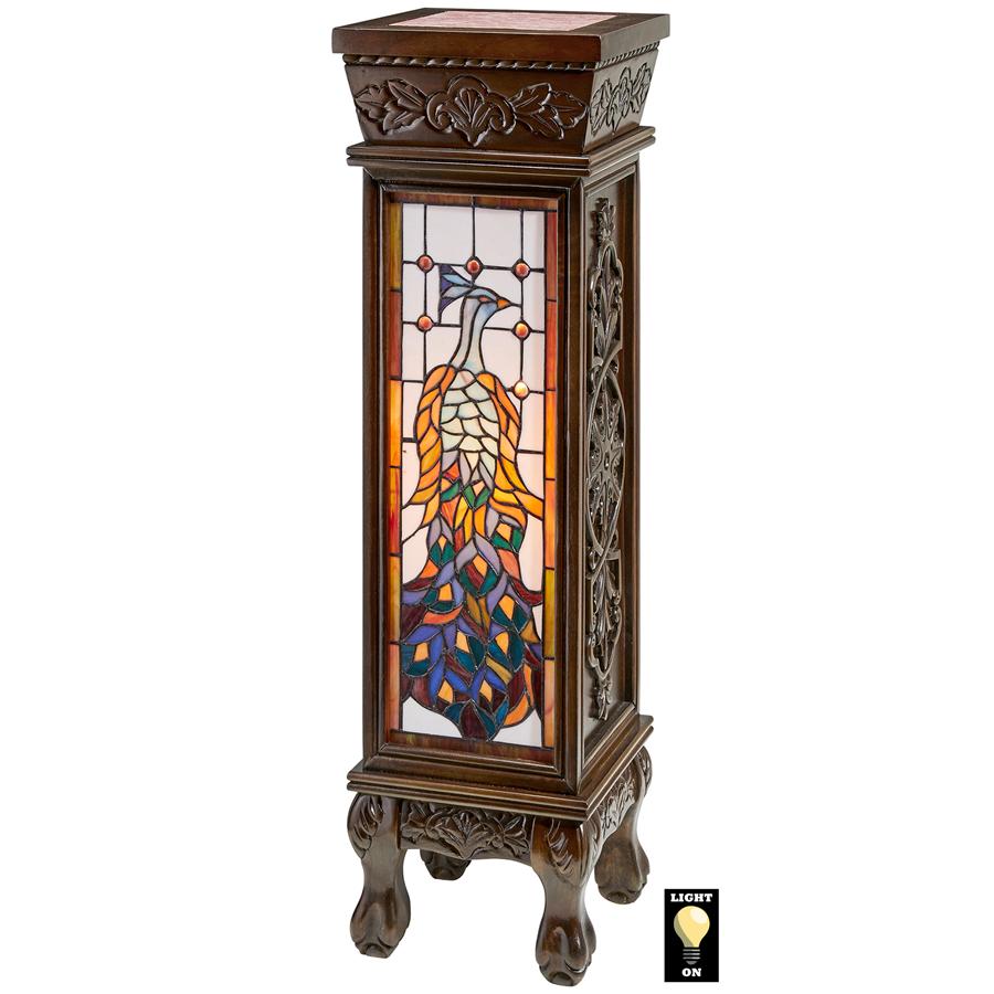 Peacock Stained Glass Illuminated Hand-Crafted Pedestal