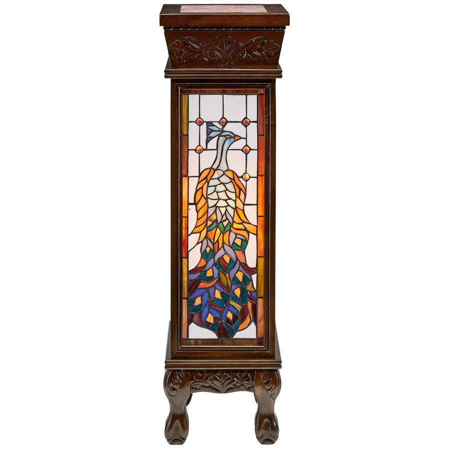 Peacock Stained Glass Illuminated Hand-Crafted Pedestal