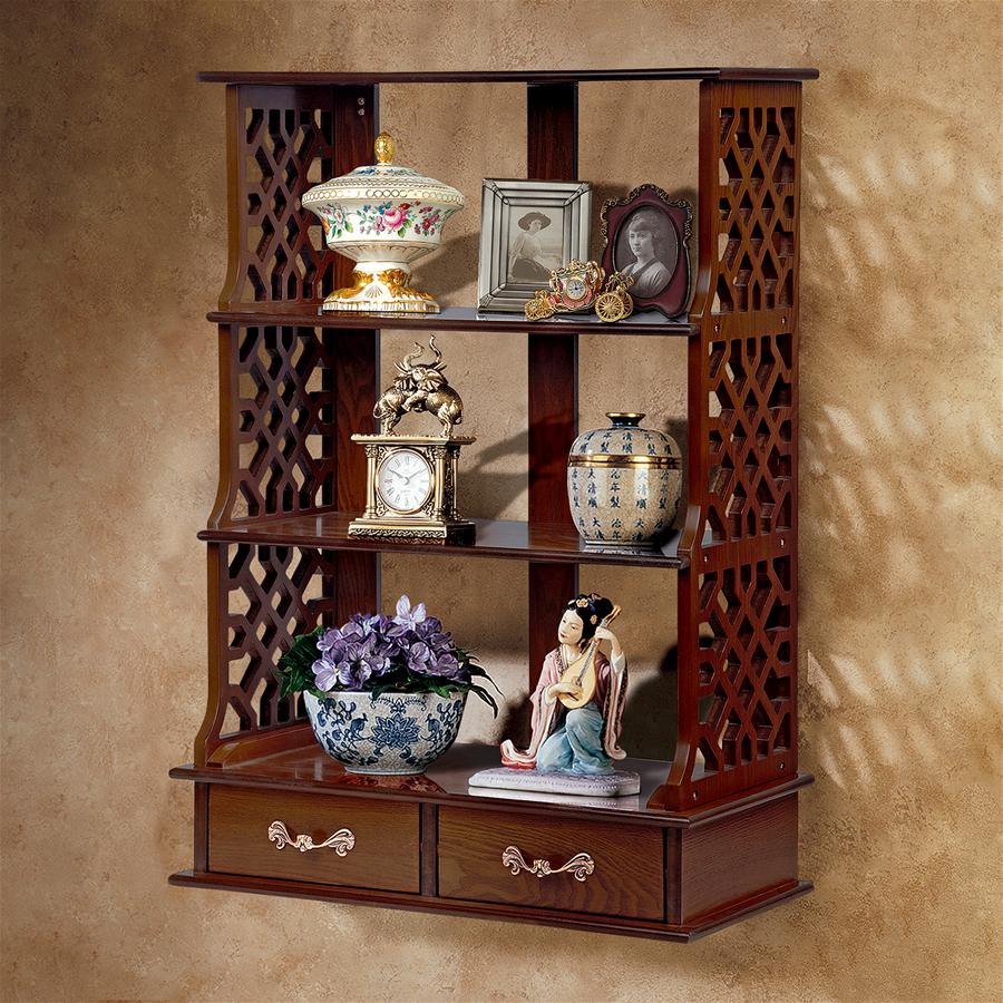 Chinese Chippendale-Style Triple Shelf Hardwood Wall Curio