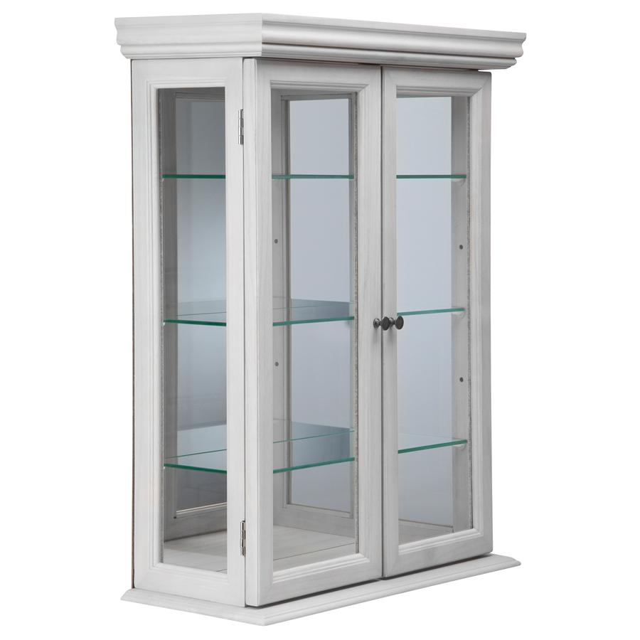 Country Tuscan Hardwood Wall Curio Cabinet: Lily White Finish