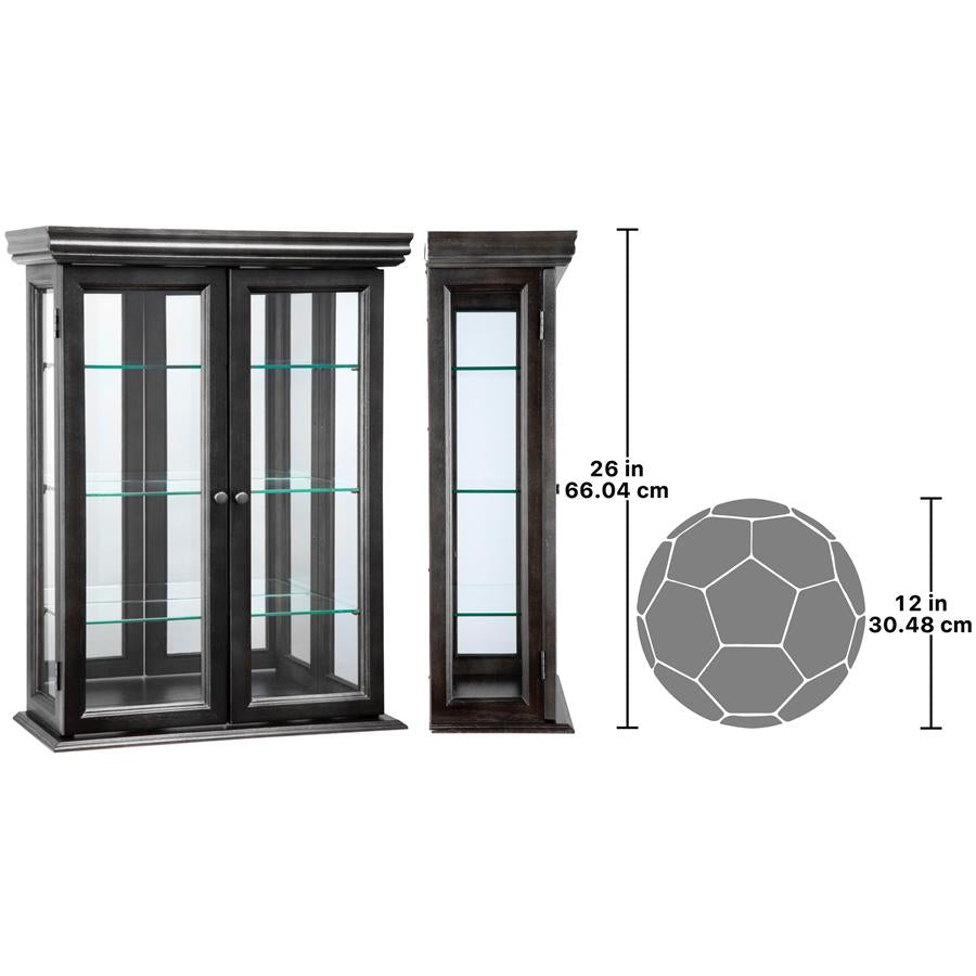 Country Tuscan Hardwood Wall Curio Cabinet: Ebony Black Finish