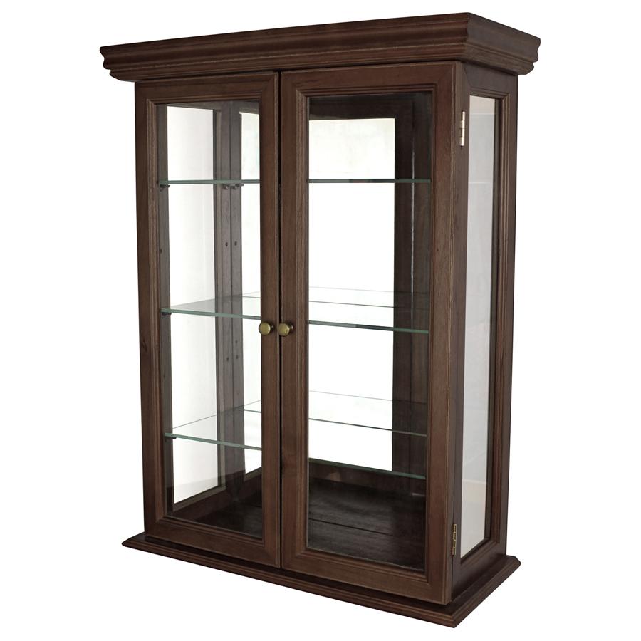 Country Tuscan Hardwood Wall Curio Cabinet: Walnut Finish