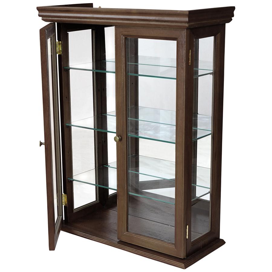 Country Tuscan Hardwood Wall Curio Cabinet: Walnut Finish