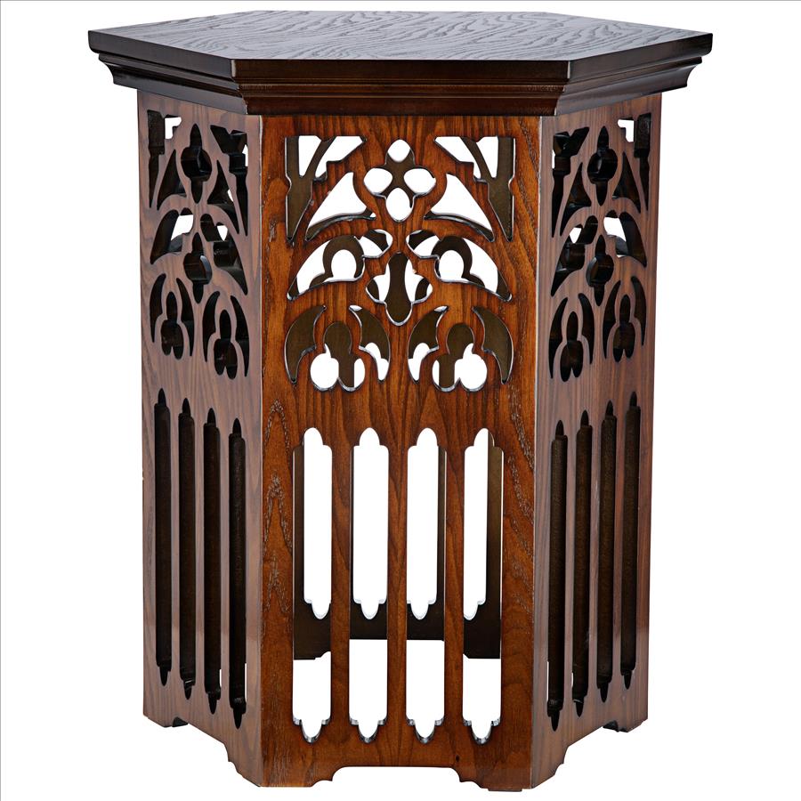 St. Thomas Aquinas Gothic Tracery Wooden Side Table