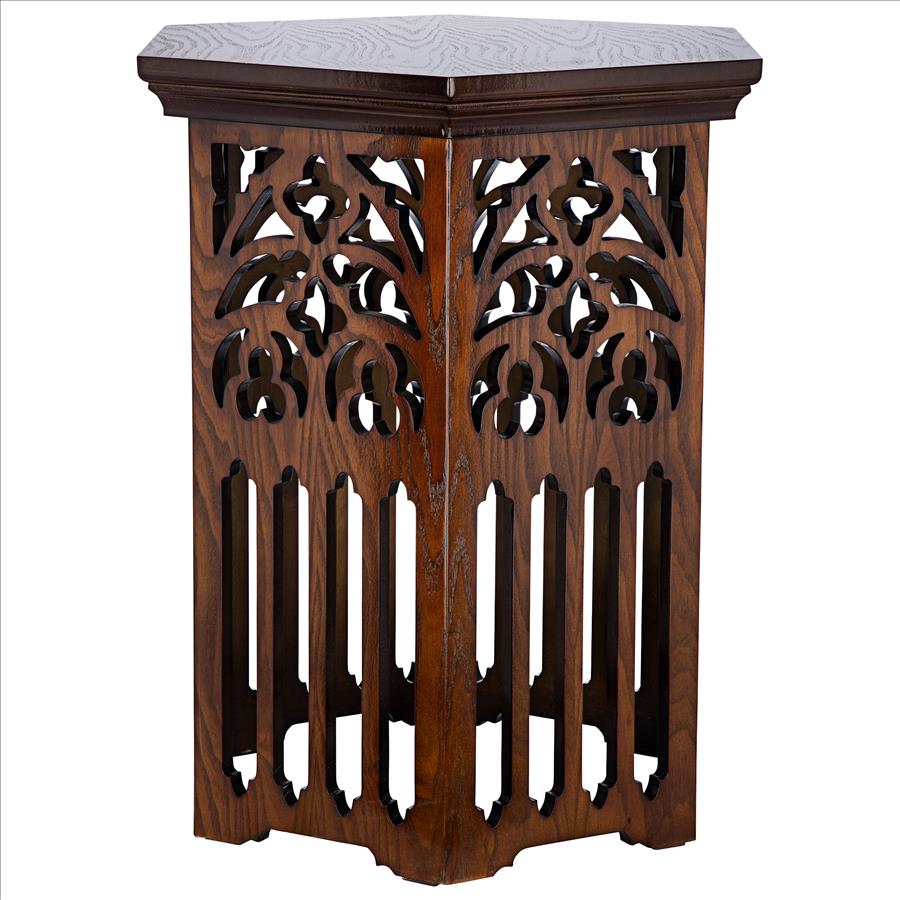 St. Thomas Aquinas Gothic Tracery Wooden Side Table