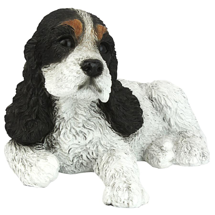 Black & White Cocker Spaniel Puppy Dog Statue