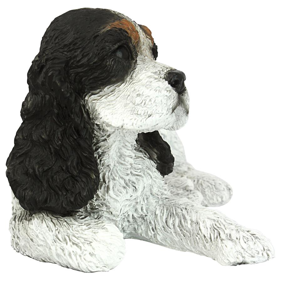 Black & White Cocker Spaniel Puppy Dog Statue