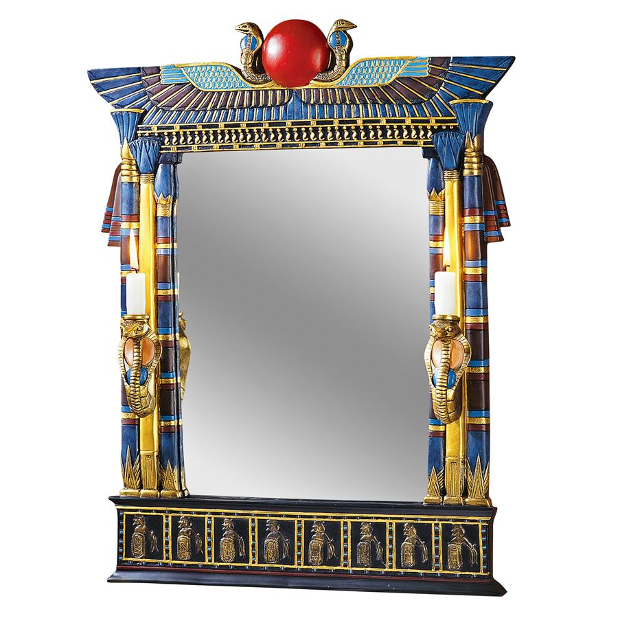 Wadjet Egyptian Wall Mirror with Cobra Sconces