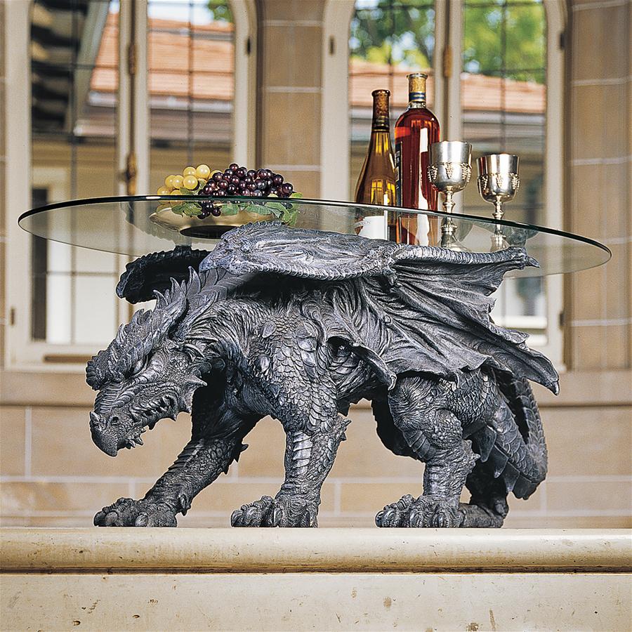 Warwickshire Gothic Dragon Glass-Topped Sculptural Coffee Table