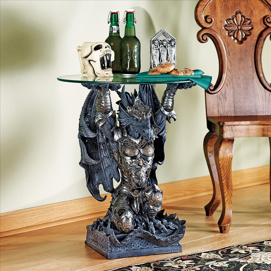 Hastings the Gothic Warrior Dragon Glass-Topped Sculptural Table