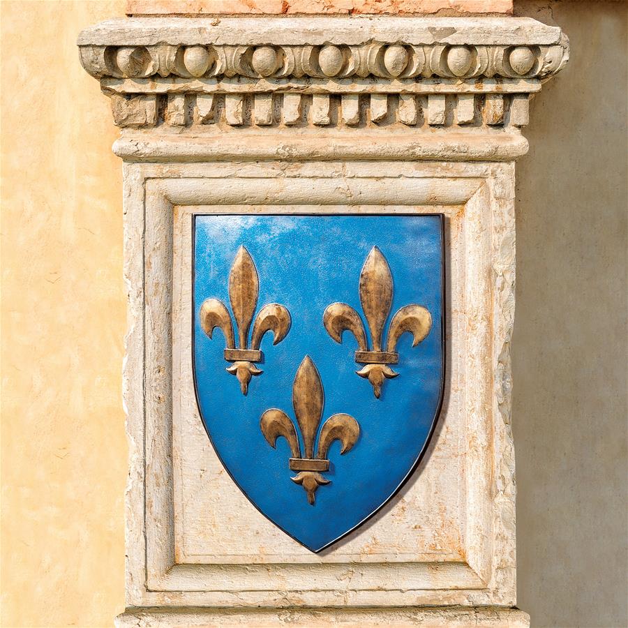 Grand Arms of France Sculptural Wall Shield: Fleur-de-Lis