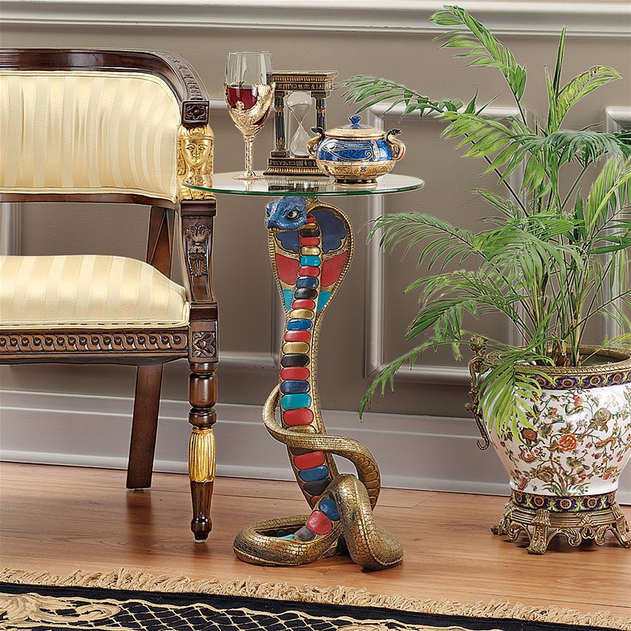Renenutet Egyptian Cobra Snake Goddess Glass-Topped Sculptural Table
