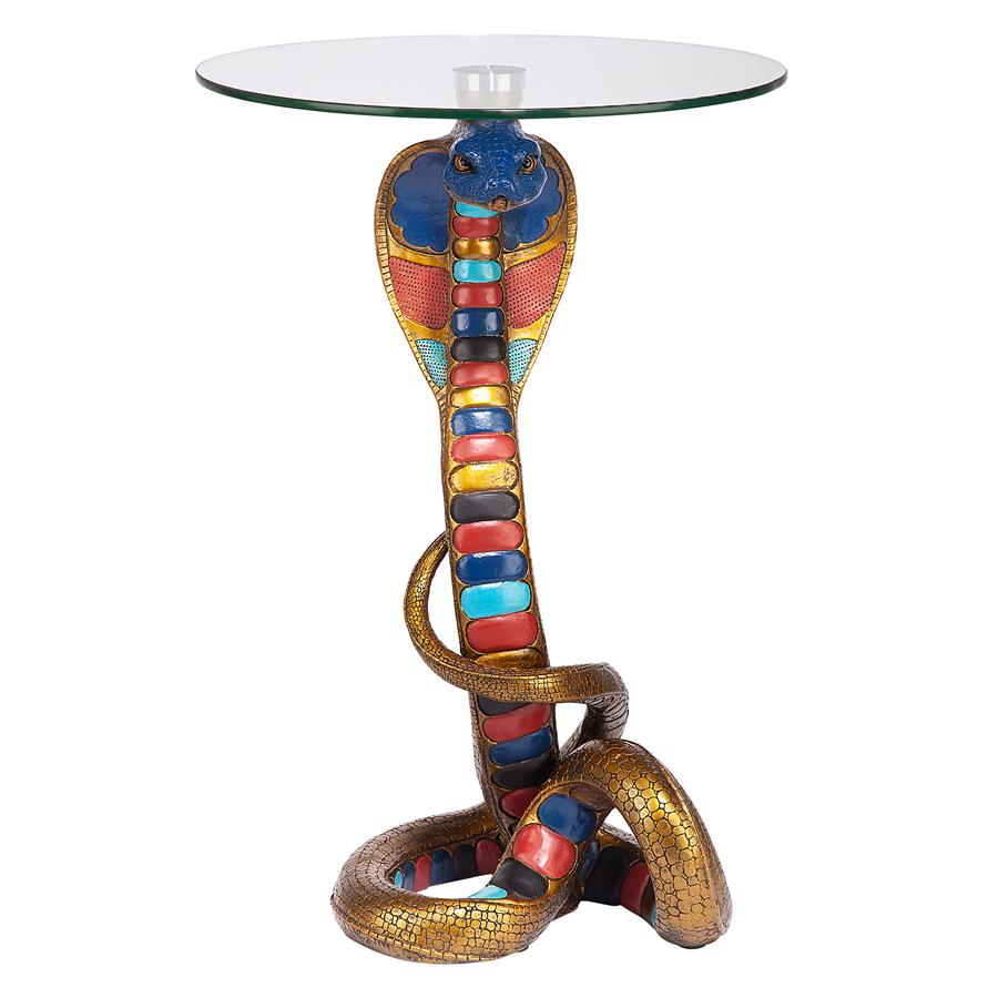 Renenutet Egyptian Cobra Snake Goddess Glass-Topped Sculptural Table