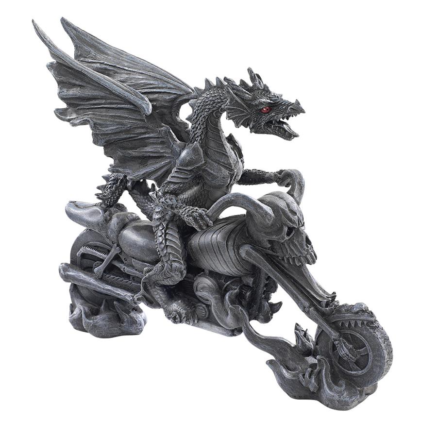 Biker Dragon on Skeleton Chopper Statue